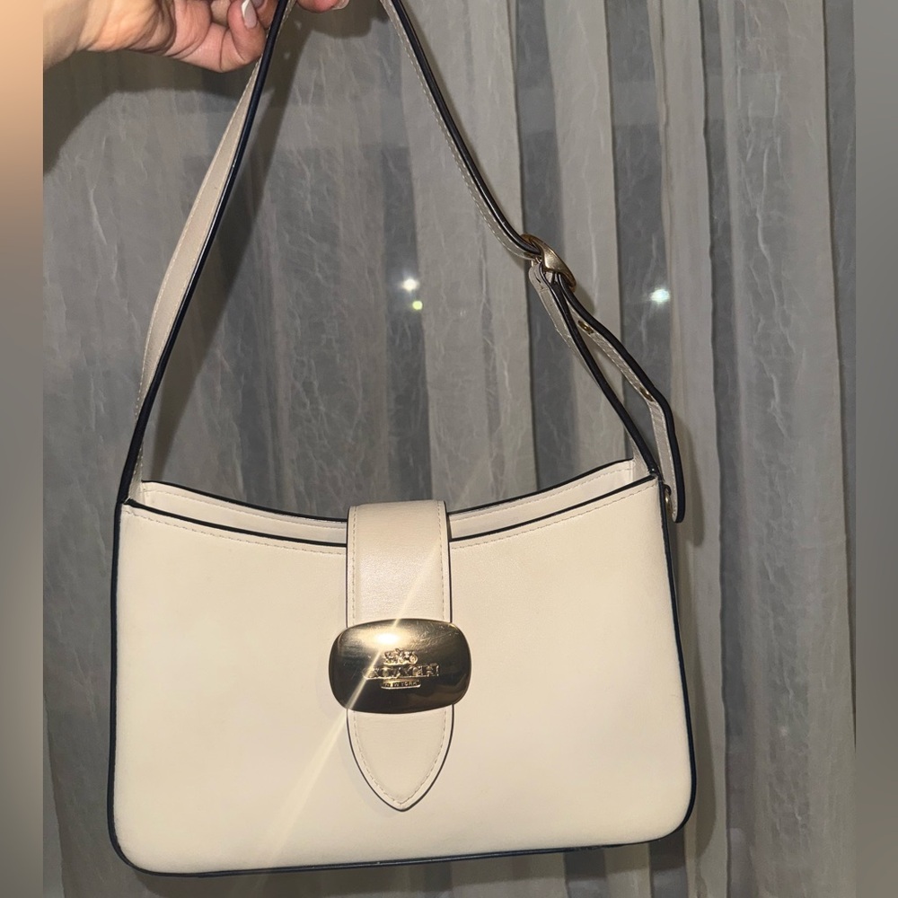 Coach Cream Leather Shoulder Bag with Gold Hardware